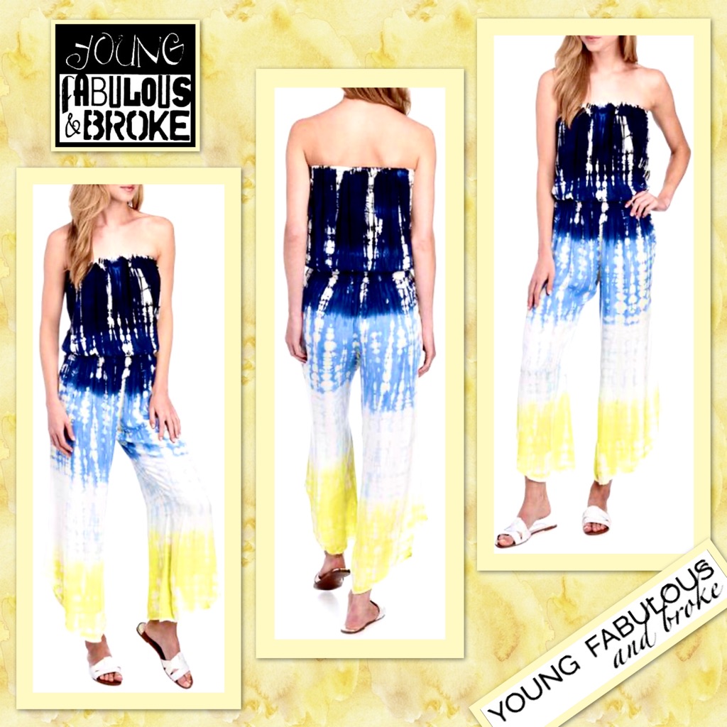 Young Fabulous & Broke Strapless Jumpsuit In Cobalt / Lime Tie Dye (Blue/Yellow)